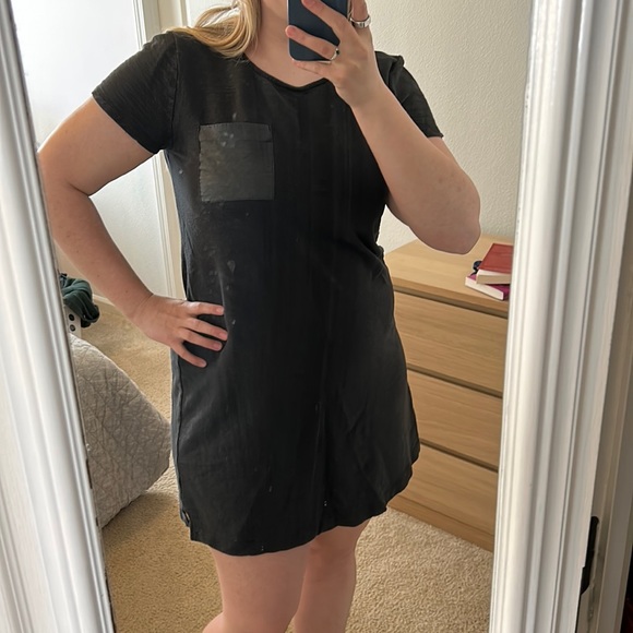 GAP Dresses Black T Shirt Dress With Leather Pocket Poshmark
